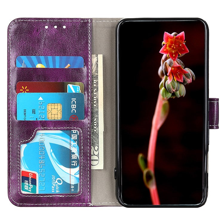For iPhone 17 Case Wallet Leather Phone Cover Crazy Horse Texture - Purple