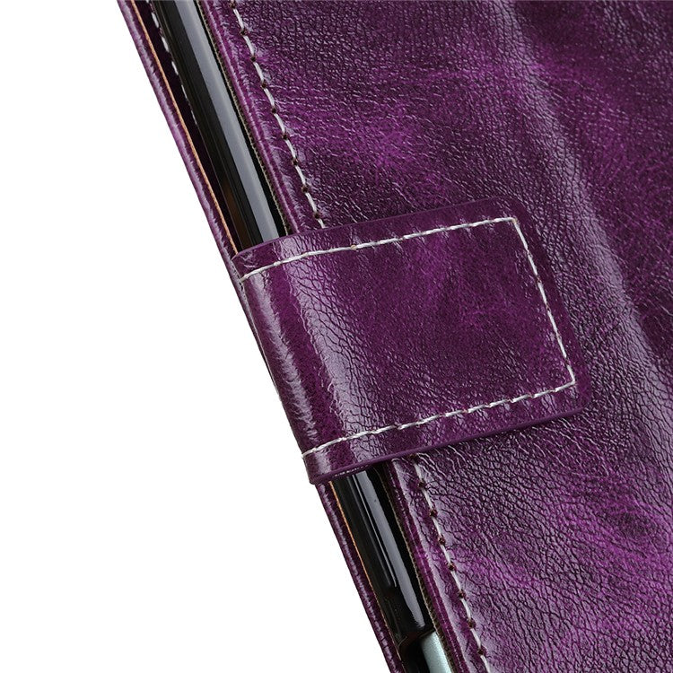 For iPhone 17 Case Wallet Leather Phone Cover Crazy Horse Texture - Purple