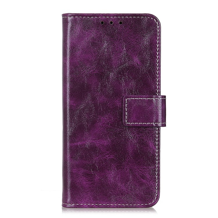 For iPhone 17 Case Wallet Leather Phone Cover Crazy Horse Texture - Purple