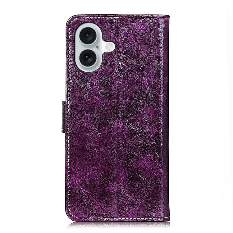 For iPhone 17 Case Wallet Leather Phone Cover Crazy Horse Texture - Purple