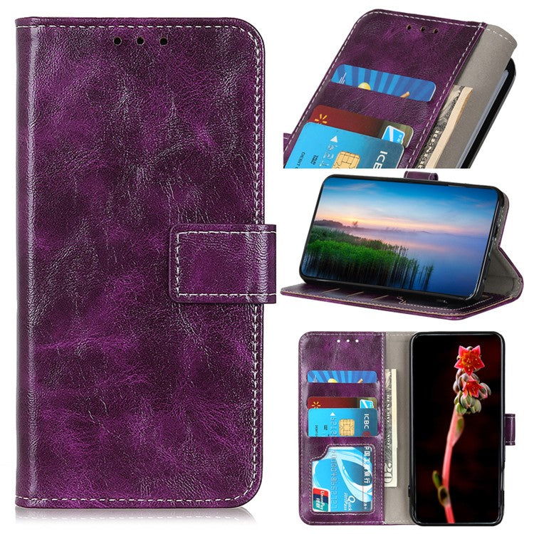 For iPhone 17 Case Wallet Leather Phone Cover Crazy Horse Texture - Purple