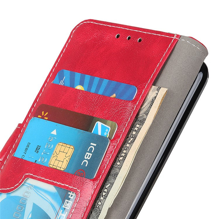 For iPhone 17 Pro Case Wallet Leather Phone Cover Crazy Horse Texture - Red