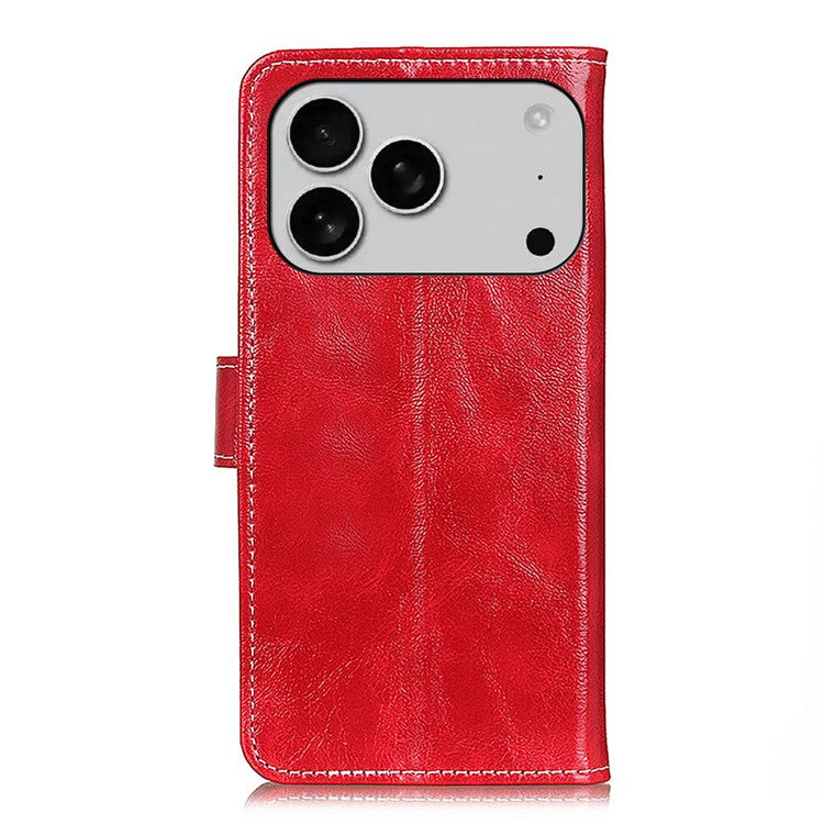 For iPhone 17 Pro Case Wallet Leather Phone Cover Crazy Horse Texture - Red
