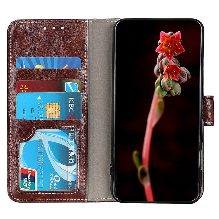 For iPhone 17 Pro Case Wallet Leather Phone Cover Crazy Horse Texture - Brown