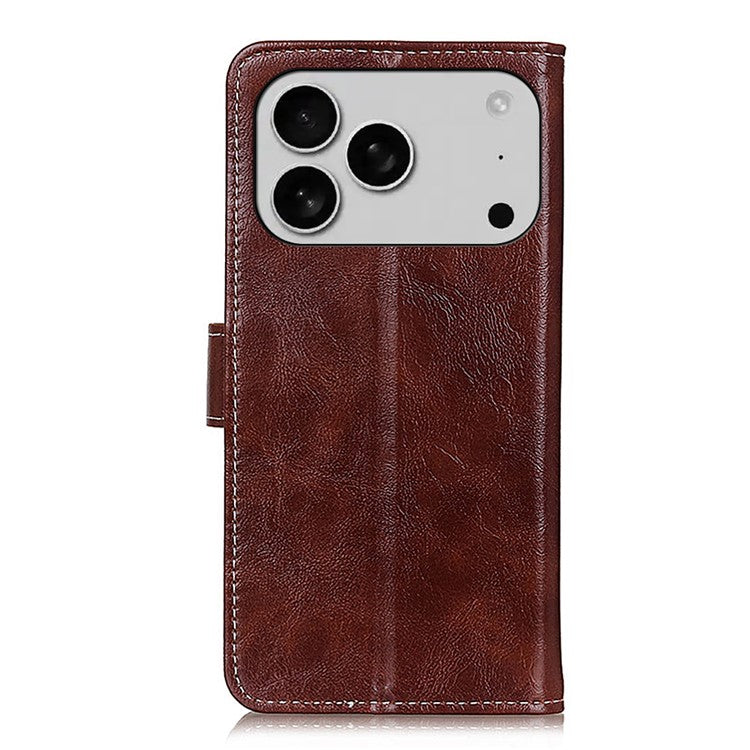 For iPhone 17 Pro Case Wallet Leather Phone Cover Crazy Horse Texture - Brown
