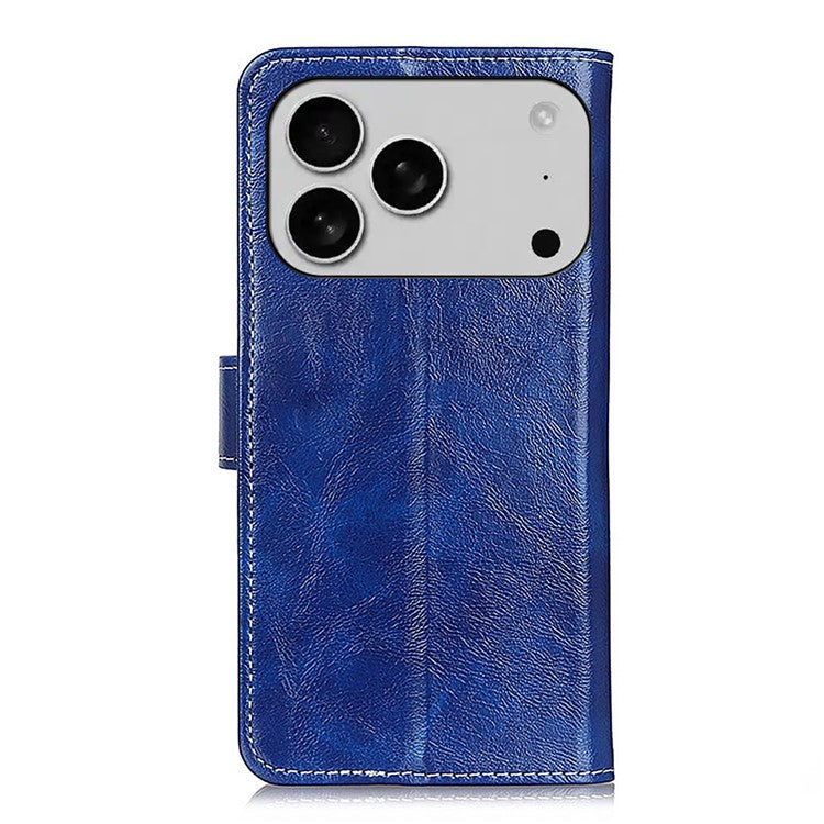For iPhone 17 Pro Case Wallet Leather Phone Cover Crazy Horse Texture - Blue