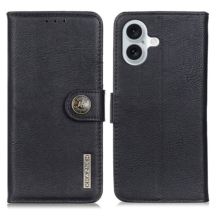 KHAZNEH For iPhone 17 Wallet Case Cowhide Texture Leather Flip Phone Cover - Black