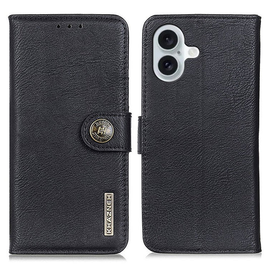 KHAZNEH For iPhone 17 Wallet Case Cowhide Texture Leather Flip Phone Cover - Black