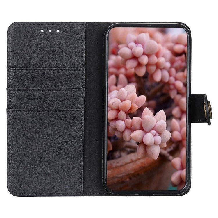 KHAZNEH For iPhone 17 Wallet Case Cowhide Texture Leather Flip Phone Cover - Black