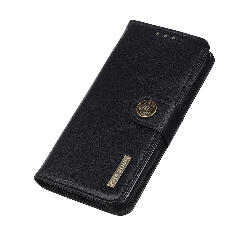 KHAZNEH For iPhone 17 Wallet Case Cowhide Texture Leather Flip Phone Cover - Black