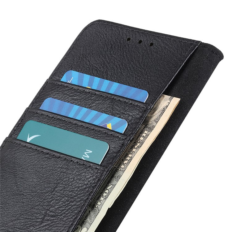 KHAZNEH For iPhone 17 Wallet Case Cowhide Texture Leather Flip Phone Cover - Black