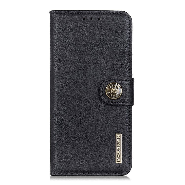 KHAZNEH For iPhone 17 Wallet Case Cowhide Texture Leather Flip Phone Cover - Black