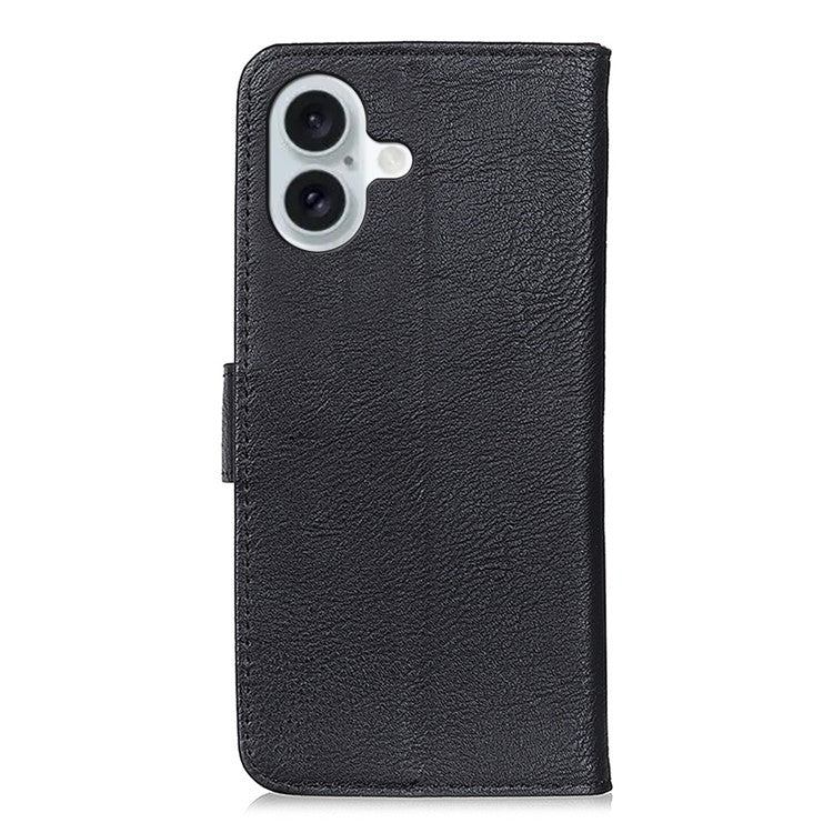 KHAZNEH For iPhone 17 Wallet Case Cowhide Texture Leather Flip Phone Cover - Black