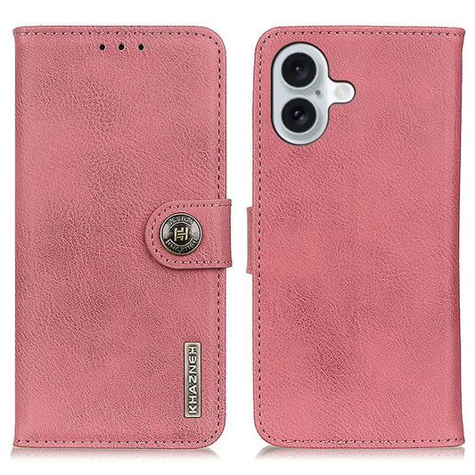 KHAZNEH For iPhone 17 Wallet Case Cowhide Texture Leather Flip Phone Cover - Pink