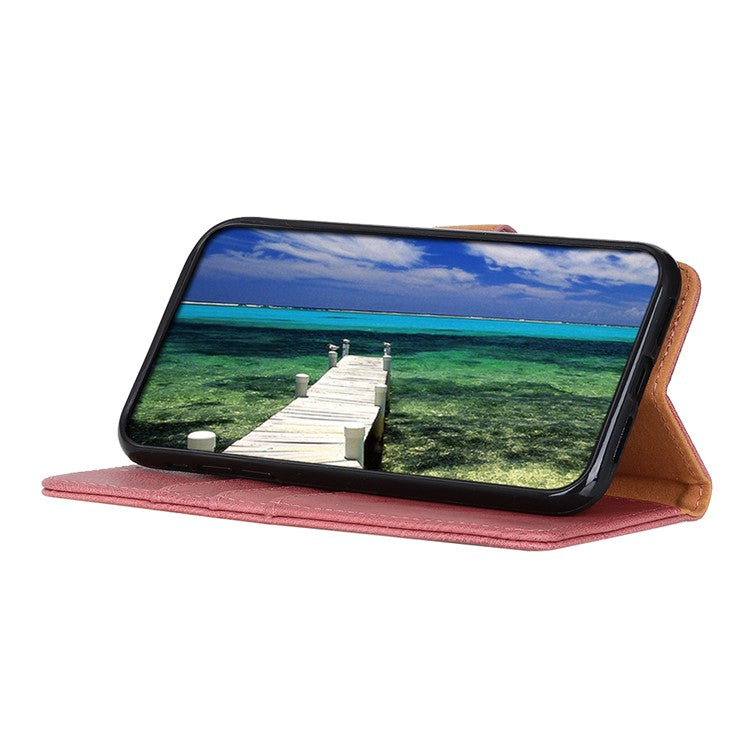 KHAZNEH For iPhone 17 Wallet Case Cowhide Texture Leather Flip Phone Cover - Pink