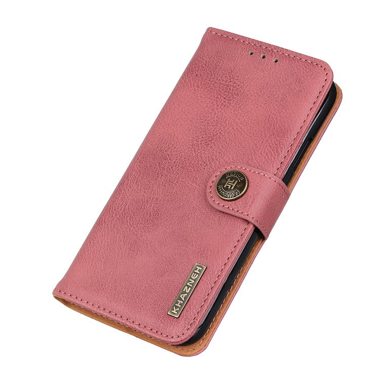 KHAZNEH For iPhone 17 Wallet Case Cowhide Texture Leather Flip Phone Cover - Pink