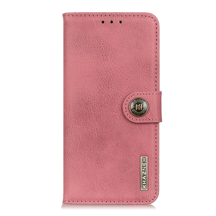 KHAZNEH For iPhone 17 Wallet Case Cowhide Texture Leather Flip Phone Cover - Pink