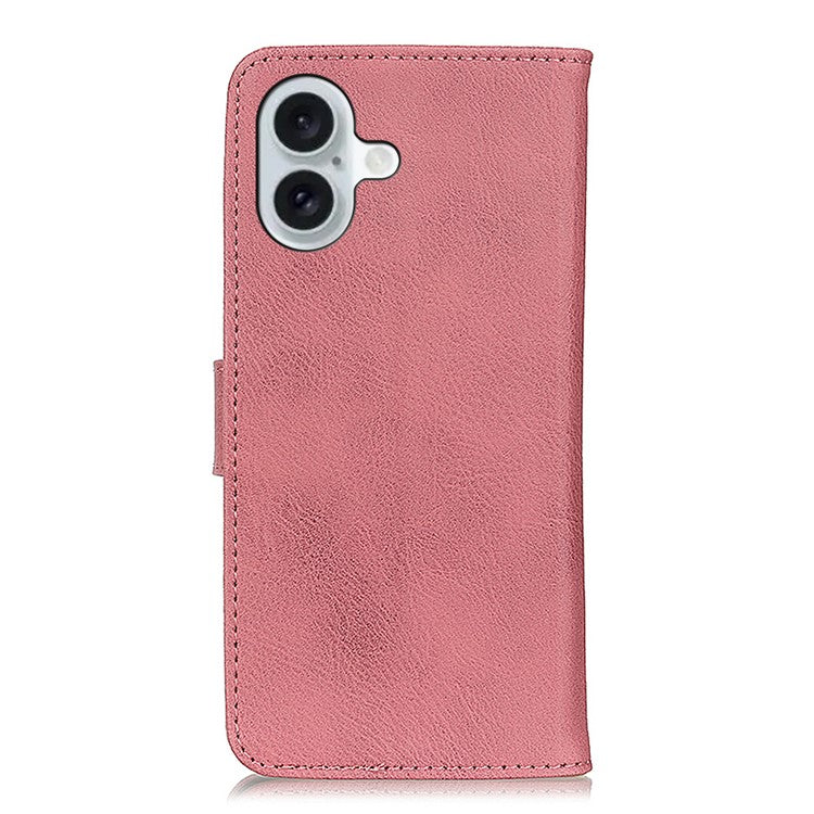 KHAZNEH For iPhone 17 Wallet Case Cowhide Texture Leather Flip Phone Cover - Pink