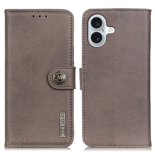 KHAZNEH For iPhone 17 Wallet Case Cowhide Texture Leather Flip Phone Cover - Khaki