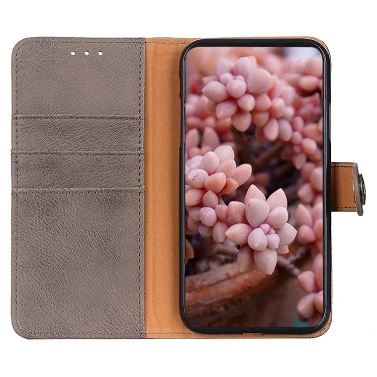 KHAZNEH For iPhone 17 Wallet Case Cowhide Texture Leather Flip Phone Cover - Khaki