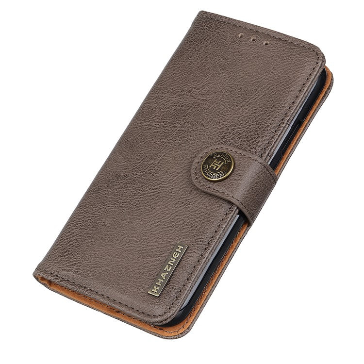 KHAZNEH For iPhone 17 Wallet Case Cowhide Texture Leather Flip Phone Cover - Khaki