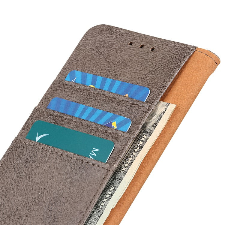 KHAZNEH For iPhone 17 Wallet Case Cowhide Texture Leather Flip Phone Cover - Khaki