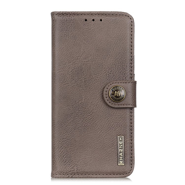 KHAZNEH For iPhone 17 Wallet Case Cowhide Texture Leather Flip Phone Cover - Khaki
