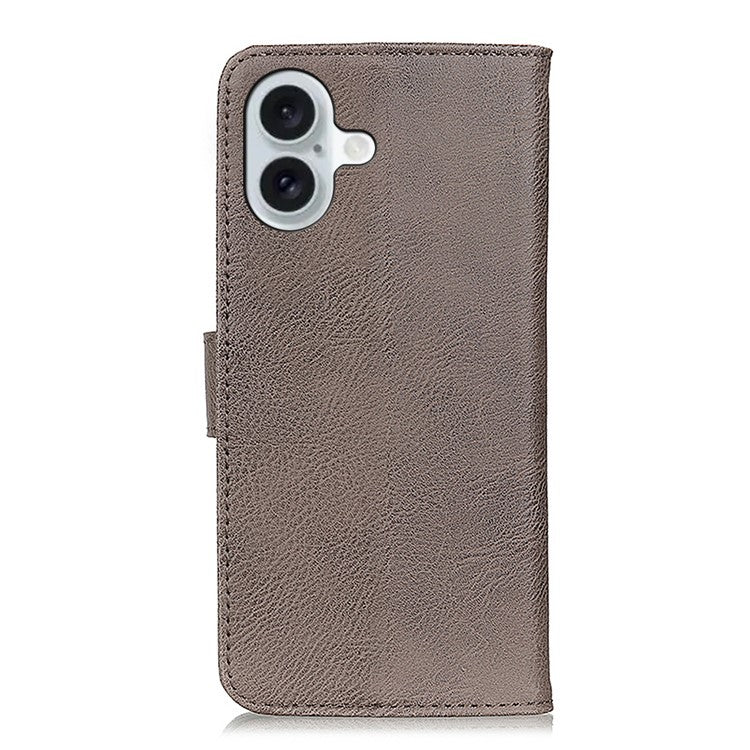 KHAZNEH For iPhone 17 Wallet Case Cowhide Texture Leather Flip Phone Cover - Khaki
