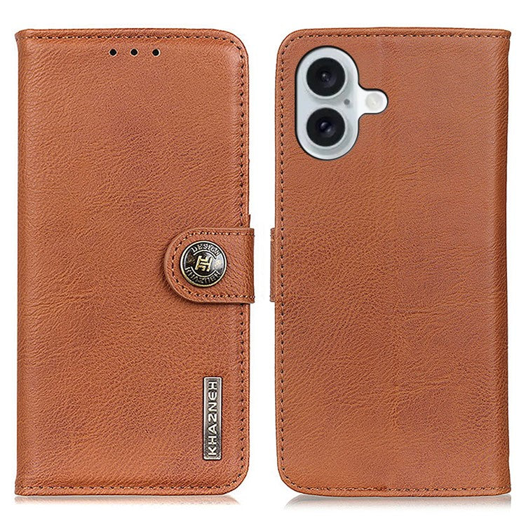 KHAZNEH For iPhone 17 Wallet Case Cowhide Texture Leather Flip Phone Cover - Brown