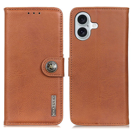 KHAZNEH For iPhone 17 Wallet Case Cowhide Texture Leather Flip Phone Cover - Brown