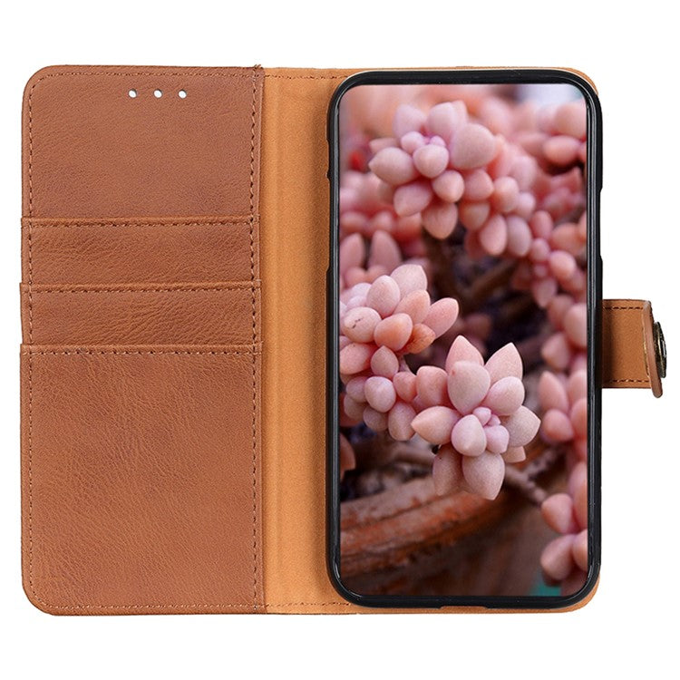 KHAZNEH For iPhone 17 Wallet Case Cowhide Texture Leather Flip Phone Cover - Brown