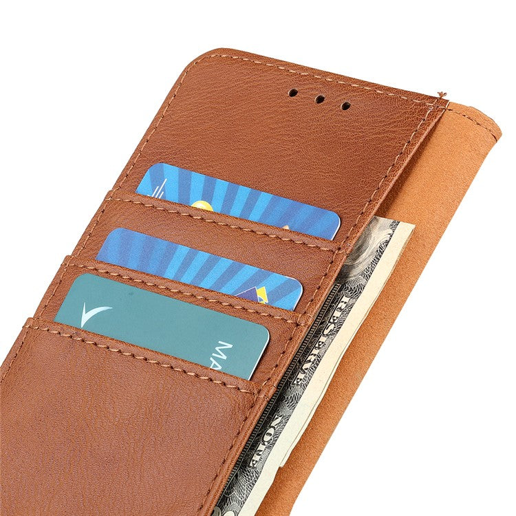 KHAZNEH For iPhone 17 Wallet Case Cowhide Texture Leather Flip Phone Cover - Brown