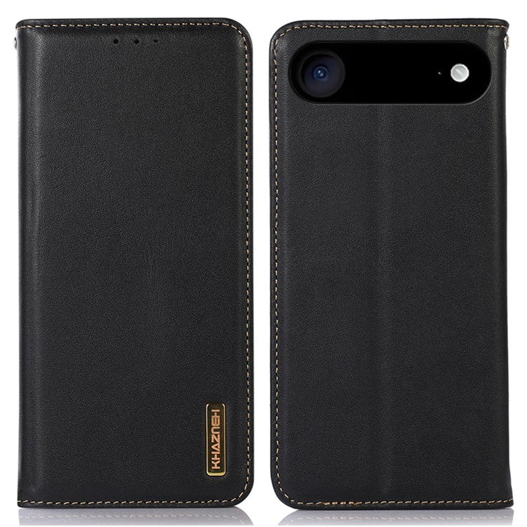 KHAZNEH For iPhone 17 Air Case Wallet Genuine Cow Leather Phone Cover Nappa Texture - Black