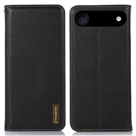 KHAZNEH For iPhone 17 Air Case Wallet Genuine Cow Leather Phone Cover Nappa Texture - Black