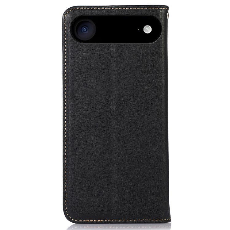 KHAZNEH For iPhone 17 Air Case Wallet Genuine Cow Leather Phone Cover Nappa Texture - Black