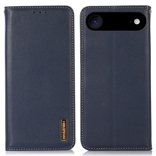 KHAZNEH For iPhone 17 Air Case Wallet Genuine Cow Leather Phone Cover Nappa Texture - Blue
