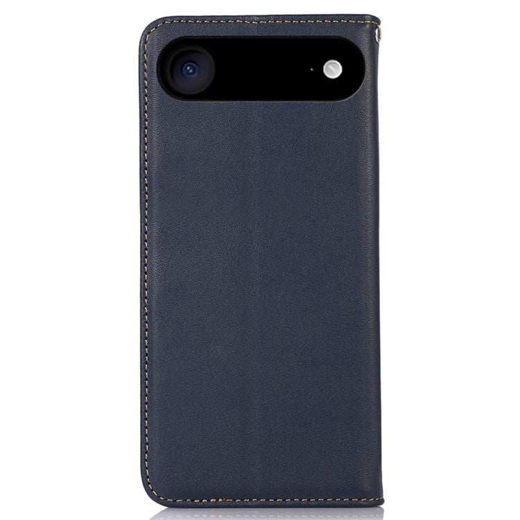 KHAZNEH For iPhone 17 Air Case Wallet Genuine Cow Leather Phone Cover Nappa Texture - Blue