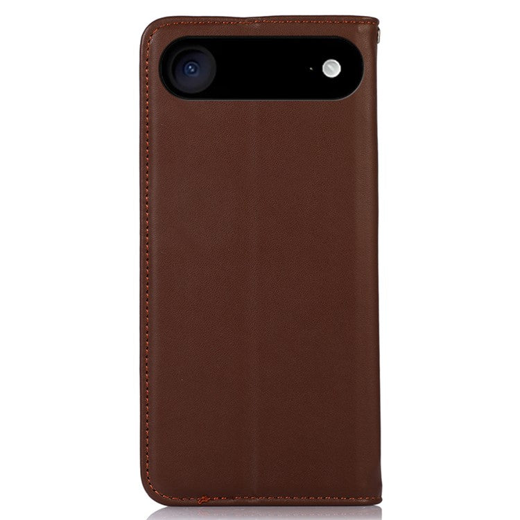 KHAZNEH For iPhone 17 Air Case Wallet Genuine Cow Leather Phone Cover Nappa Texture - Brown