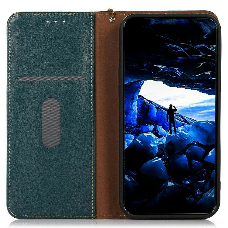 KHAZNEH For iPhone 17 Pro Case Wallet Genuine Cow Leather Phone Cover Nappa Texture - Green