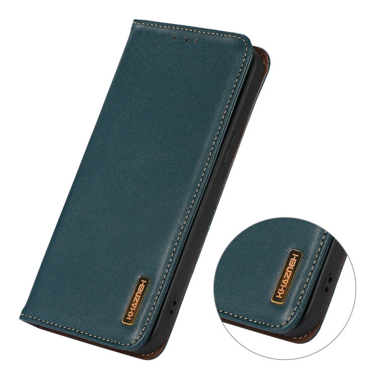 KHAZNEH For iPhone 17 Pro Case Wallet Genuine Cow Leather Phone Cover Nappa Texture - Green