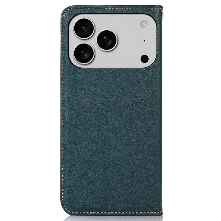 KHAZNEH For iPhone 17 Pro Case Wallet Genuine Cow Leather Phone Cover Nappa Texture - Green