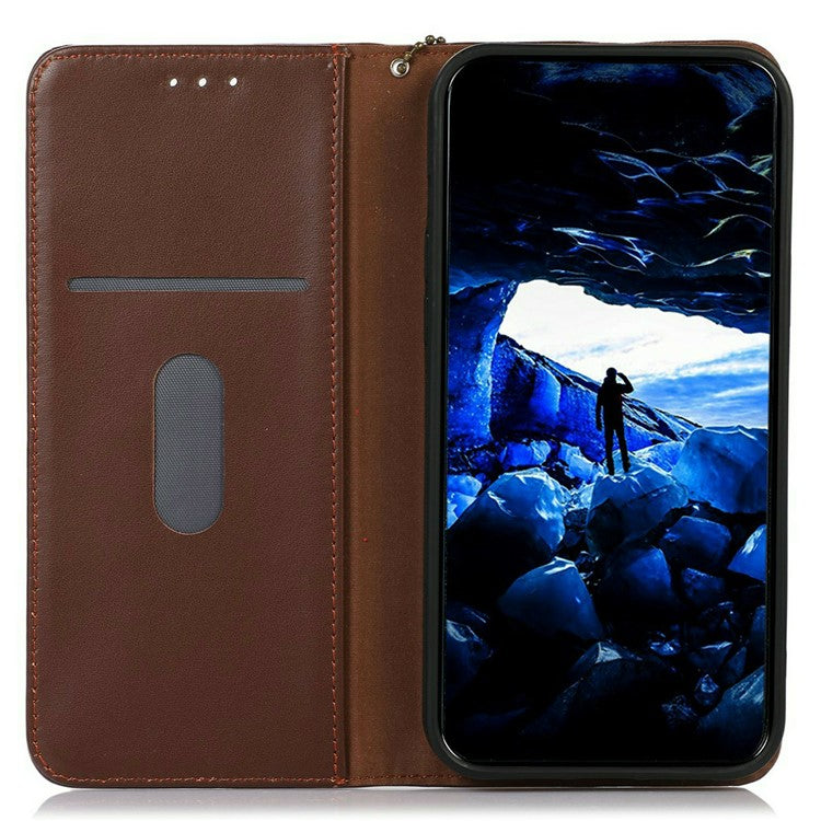 KHAZNEH For iPhone 17 Pro Case Wallet Genuine Cow Leather Phone Cover Nappa Texture - Brown