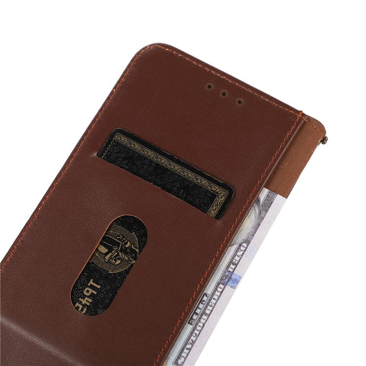 KHAZNEH For iPhone 17 Pro Case Wallet Genuine Cow Leather Phone Cover Nappa Texture - Brown