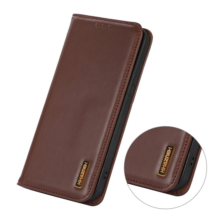 KHAZNEH For iPhone 17 Pro Case Wallet Genuine Cow Leather Phone Cover Nappa Texture - Brown