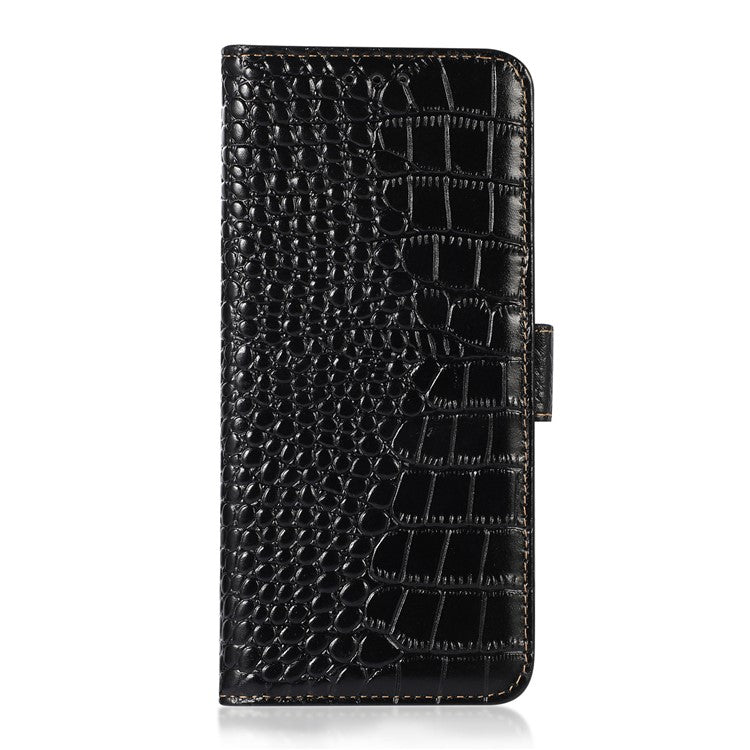 For iPhone 17 Case Crocodile Texture Genuine Cow Leather Phone Wallet Cover - Black