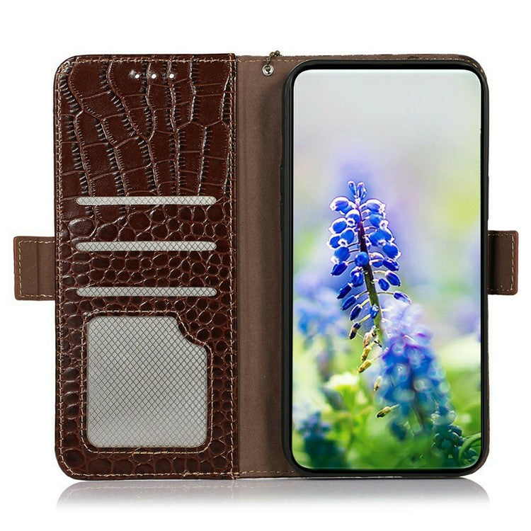 For iPhone 17 Case Crocodile Texture Genuine Cow Leather Phone Wallet Cover - Brown