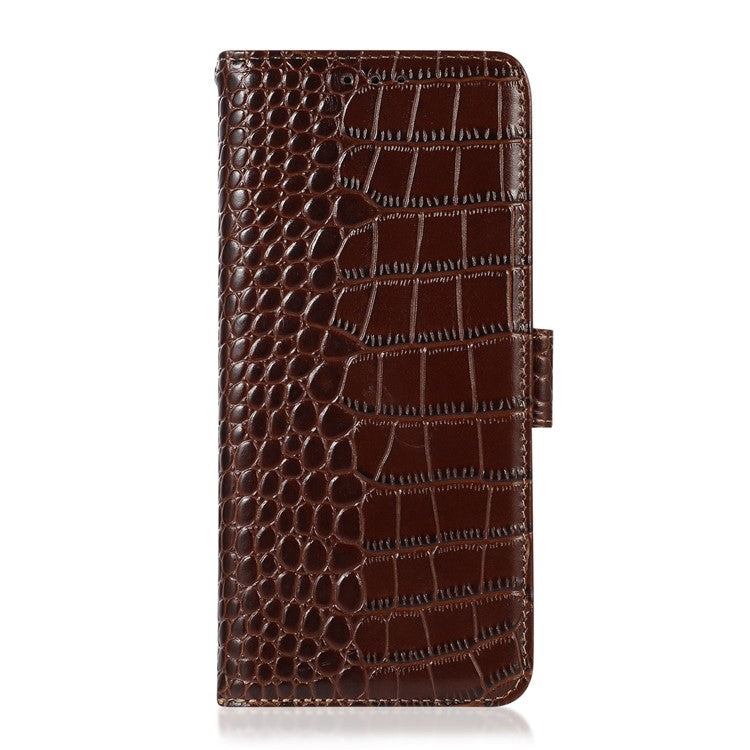 For iPhone 17 Case Crocodile Texture Genuine Cow Leather Phone Wallet Cover - Brown