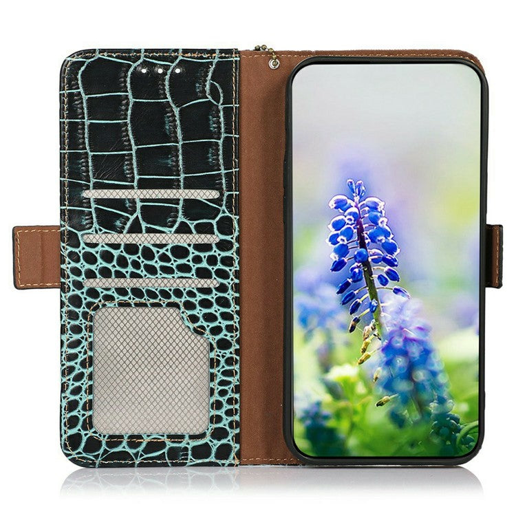 For iPhone 17 Case Crocodile Texture Genuine Cow Leather Phone Wallet Cover - Green