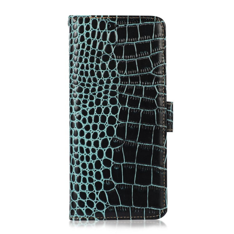 For iPhone 17 Case Crocodile Texture Genuine Cow Leather Phone Wallet Cover - Green