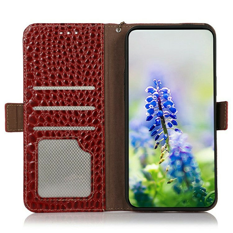 For iPhone 17 Case Crocodile Texture Genuine Cow Leather Phone Wallet Cover - Red